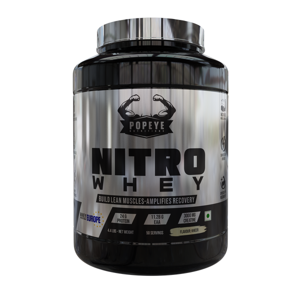 Popeye Nutritions Nitro Whey Protein Powder 24g Protein 3000mg Creatine 500mg Arginine, 2 lbs. Kheer