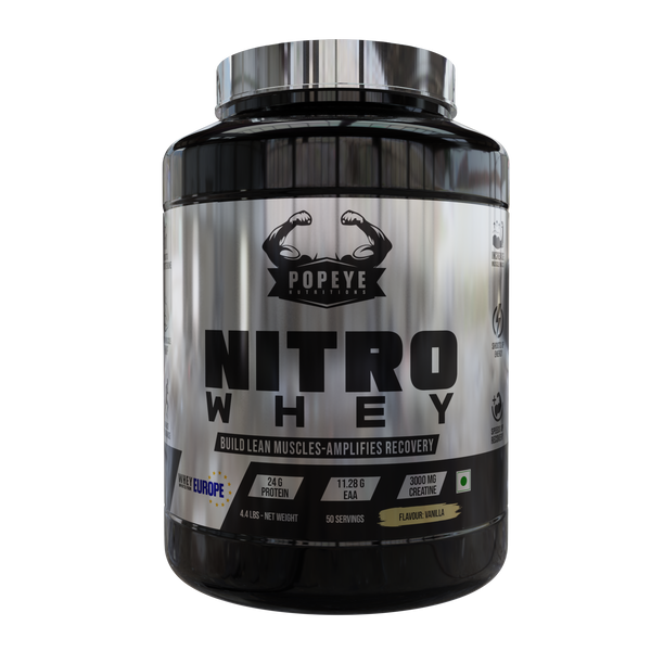 Popeye Nutritions Nitro Whey Protein Powder 24g Protein 3000mg Creatine 500mg Arginine, 2 lbs. Vanilla