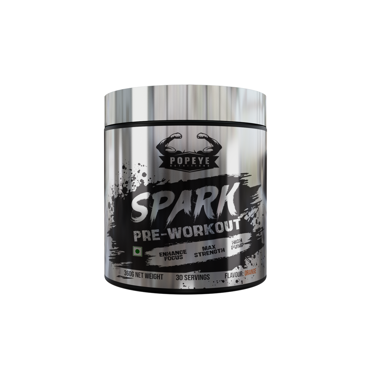 Popeye Nutritions Spark Pre Workout, Pre Workout Supplement Powder for Performance & Energy Boost, Orange