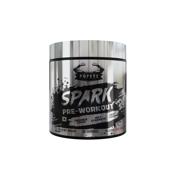 Popeye Nutritions Spark Pre Workout, Pre Workout Supplement Powder for Performance & Energy Boost - 250gFruit Punch, 30 Servings,